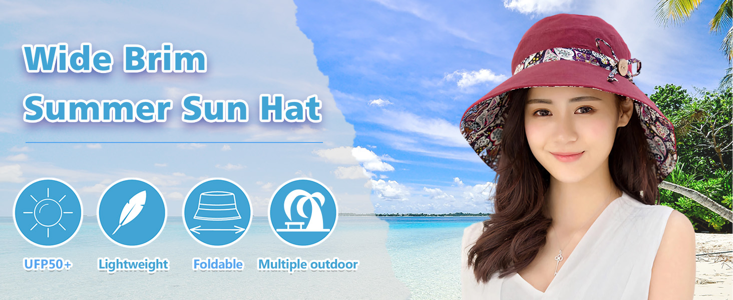 Women Bohemian Reversible Floral wide brim lightweight beach activities outdoor sports Sun Hat