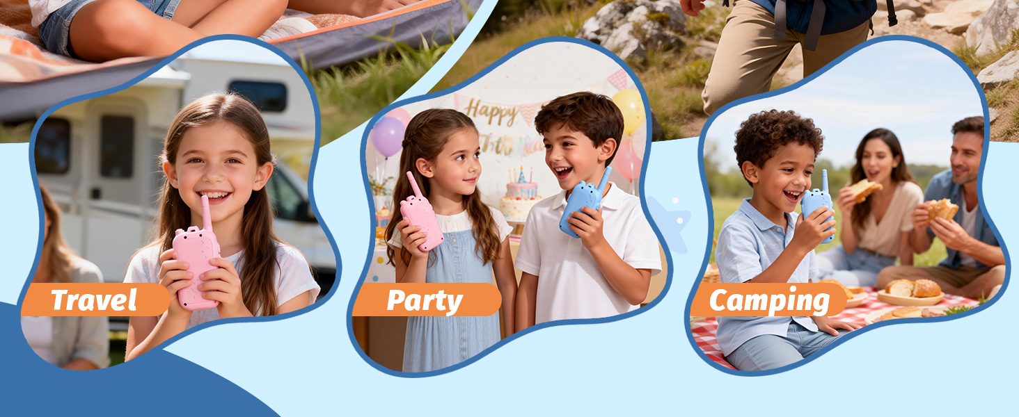 kids walkie talkies for camping, travel, birthday games without WiFi or phones