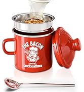 PGYARD Mini Bacon Grease Saver With Strainer - 15OZ Enamel Grease Container, Farmhouse Bacon Grea...