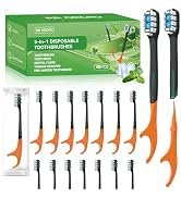 40Pack Disposable Toothbrushes with Toothpaste + Pick + Floss + Tongue Scraper 5-in-1 Mini Prepas...