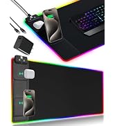 XXL Mouse Pad with Phone Holder, RGB Desk Mat with 15W Fast Charging, LED Large Gaming Mouse Pad ...