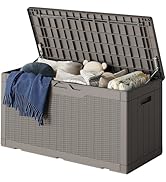Greesum 100 Gallon Resin Deck Box Lockable Large Outdoor Storage Boxes for Garden Tools, Patio Fu...
