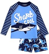 AIWUHE Toddler Boys' Rash Guard Swimsuit Two Piece Short Sleeve Bathing Suit and Swim Trunk Set D...