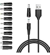 Powseed 5V DC Power Cord, USB to DC Plug Charging Cord with 10 Adapter Plugs to Charge Moon Lamp,...