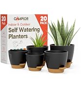 Black Self Watering Pots 20 Pack, Indoor and Outdoor Plant Pots with Wick Rope & Drainage Holes, ...