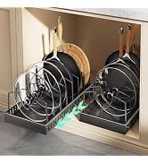 Pull Out Pots and Pans Organizer Under Cabinet, Sliding Lid Holder and Pan Rack in Kitchen, Slide...