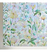 FINNEZ Window Privacy Film Stain Glass Film Flowers Rainbow Window Film Window Clings Non-Adhesiv...