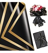 25 Sheets Flower Wrapping Paper, Floral Bouquet Wrapping Paper Black Flower Wrapping Paper Gold T...