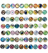 BEEFLYING 70pcs Peacock Feathers Flatback Glass Cabochons Mosaic Printed Glass Cabochons Pendant ...
