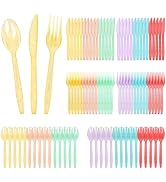 qonimi 180 Pieces Glitter Plastic Silverware Set Disposable Clear Cutlery Heavy Duty Plastic Silv...
