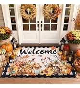 Ileading Fall Indoor Door Mat, Washable Muddy Mats for Dogs, Absorbent Pumpkin Entrance Welcome M...
