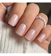 CurvLife Soft Gel Press On Nails Short, 30Pcs Square Nude Sheer Pink Fake Nails, Reusable Glue On...