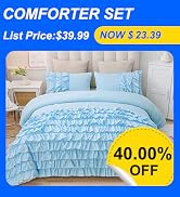 Holawakaka Light Blue Waterfall Ruffle Comforter Set Twin Size Multi-Layers Ruffled Shabby Chic 3...
