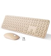 MPTOG Wireless Keyboard and Mouse Combo, Retro Round Typewriter Keys, 2.4G Silent Connection with...