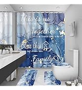 juwute 4Pcs Family Marble Shower Curtain Set,Blue Home Inspirational Bathroom Sets with Shower Cu...
