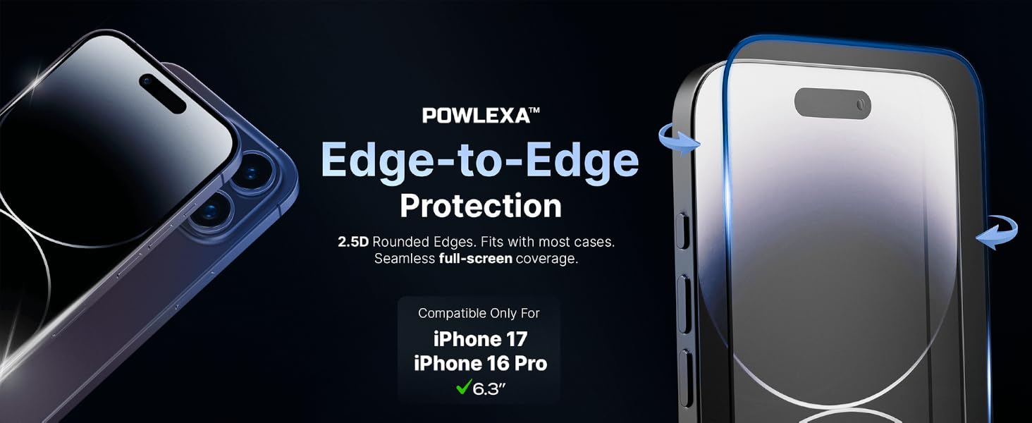 POWLEXA iPhone 17 tempered glass screen protector 9H hardness military grade scratch resistant