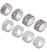 HOBBIESAY 8Pcs Rhinestone Stretch Ring Fashion Crystal Stackable Rings Trendy Wide Band Finger Ri...