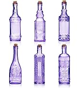 BULK PARADISE Assorted Purple Glass Bottles with Corks, 6 Pack, 2.5in X 9in, 16oz