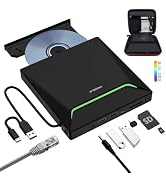 Newest External CD DVD Drive, Cool DVD Burner USB 3.0 with Ethernet Adapter, 3 USB and 2 TF/SD Ca...