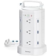 SUPERDANNY Power Strip Tower, Handle Cord Retracting, 2100J Surge Protector, 12 Widely Spaced AC ...