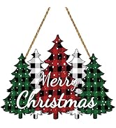 YUNKKIN Christmas Wall Decor Merry Christmas Sign Buffalo Plaid Tree Door Decorations Wooden Fron...