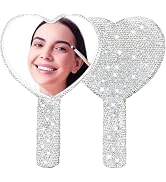 Frinnovan Large Rhinestone Handheld Mirror Heart Bling Glitter Cosmetic Dazzling Portable Hand Mi...
