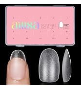 AILLSA Short Oval Nail Tips 450PCS Matte Full cover Nails Tips Acrylic Gel Clear No Need Filed Pr...