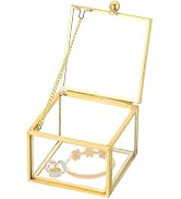 NATGAI Small Rectangular Vintage Glass Jewelry Box with Lid, Golden Geometric Ring Display Holder...