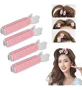 4Pcs Pink Hair Rollers with Clip for Volumizing Bangs Curls - DIY Hair Styling Accessories Tool a...