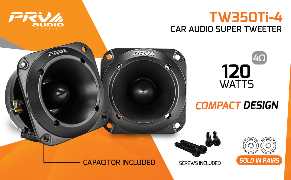 PRV Compact Car Audio Bullet Tweeters TW350TI-4 240 Watts 4 Ohm 3×3”- Easy to Mount Tweeters (Pair)