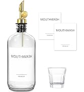 TOLDATLI Mouthwash Dispenser for Bathroom, 1 Pack Glass Mouth Wash Container with Cup, 17 Fl Oz M...