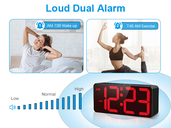 Digital Clock for Bedroom, Battery Powered Bedside Alarm Clock with 4 Adjustable Brightness