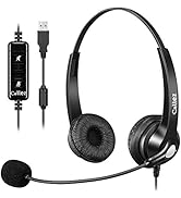 USB Headset with Microphone Noise Cancelling & Audio Controls, Stereo Computer Headphones for Bus...