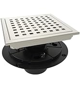 WEBANG 6 Inch Square Shower Floor Drain with Flange,Quadrato Pattern Grate Removable,Food-Grade S...