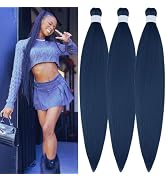 Navy Blue Braiding Hair Pre stretched Kanekalon Knotless Braiding Hair for Braids(Packs of 3,26