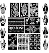 Koogel 18 Sheets Henna Tattoo Stencil Kit, 97 PCS Temporary Glitter Airbrush Flower Tattoo Stenci...