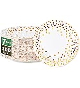 CENLBJ White and Gold Paper Plates,7INCH Gold Dot Dessert Plates,Disposable Party Supplies Suitab...