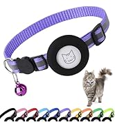 PWOD Airtag Cat Collar with Bell, Reflective Nylon Kitten Collar with Apple Air Tag Holder and Br...