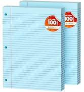 Blue Loose Leaf Paper 200 Sheets Colored Filler Paper 2 Pack 8 * 10.5 College Ruled 3-Hole Punche...