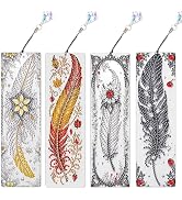 Tontut 4pcs Diamond Art Painting kit Bookmark, Literary Feather DIY Art Gift Diamond Pendant Book...