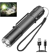 kwznob Small Handheld LED Flashlights 5000 High Lumens Rechargeable, Super Bright Zoomable Flashl...