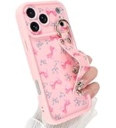 Jefonha Compatible with iPhone 17 Pro Max Case with Finger Hand Strap for Girls Women, Cute Bows ...