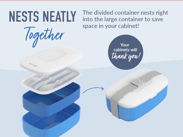 stackable containers, stackable lunch box, nested containers, nested lunch boxes, space-saving box