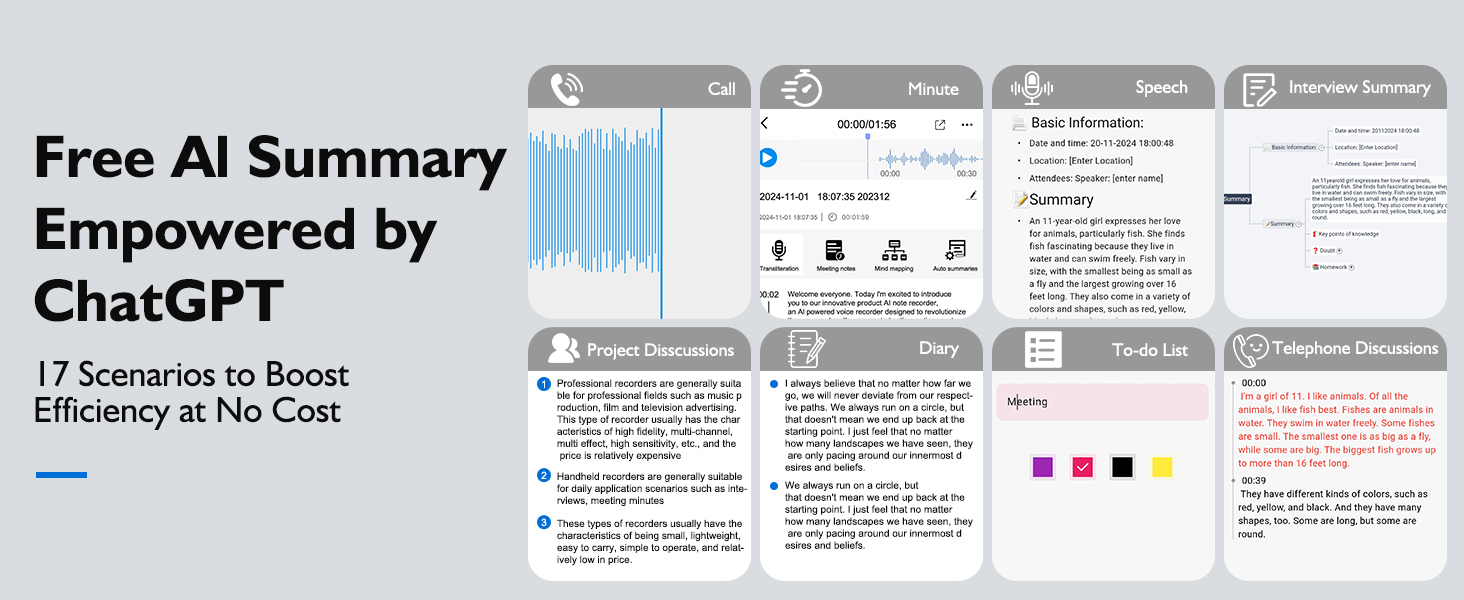 Smart Summary voice recorder with playback