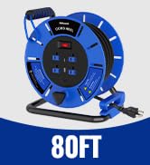 WILAWELS 80 FT Retractable Extension Cord Reel, 14AWG Heavy Duty Power Cord with 4 Grounded Outle...