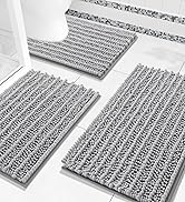 Arotive Chenille Bathroom Rugs Set 3 Piece, Extra Soft Absorbent Shaggy Bath Mat and U-Shaped Con...