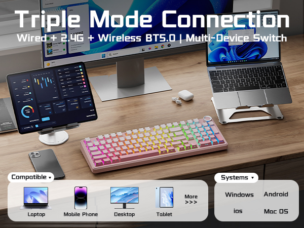 wireless mechanical keyboard Silent bluetooth mechanical keyboard for work gaming rechargeable