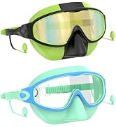 YLKJSWIM Swim Goggles for Kids 3-15 with Earplugs Large Frame Anti-Fog/UV Swimming Goggles for Bo...