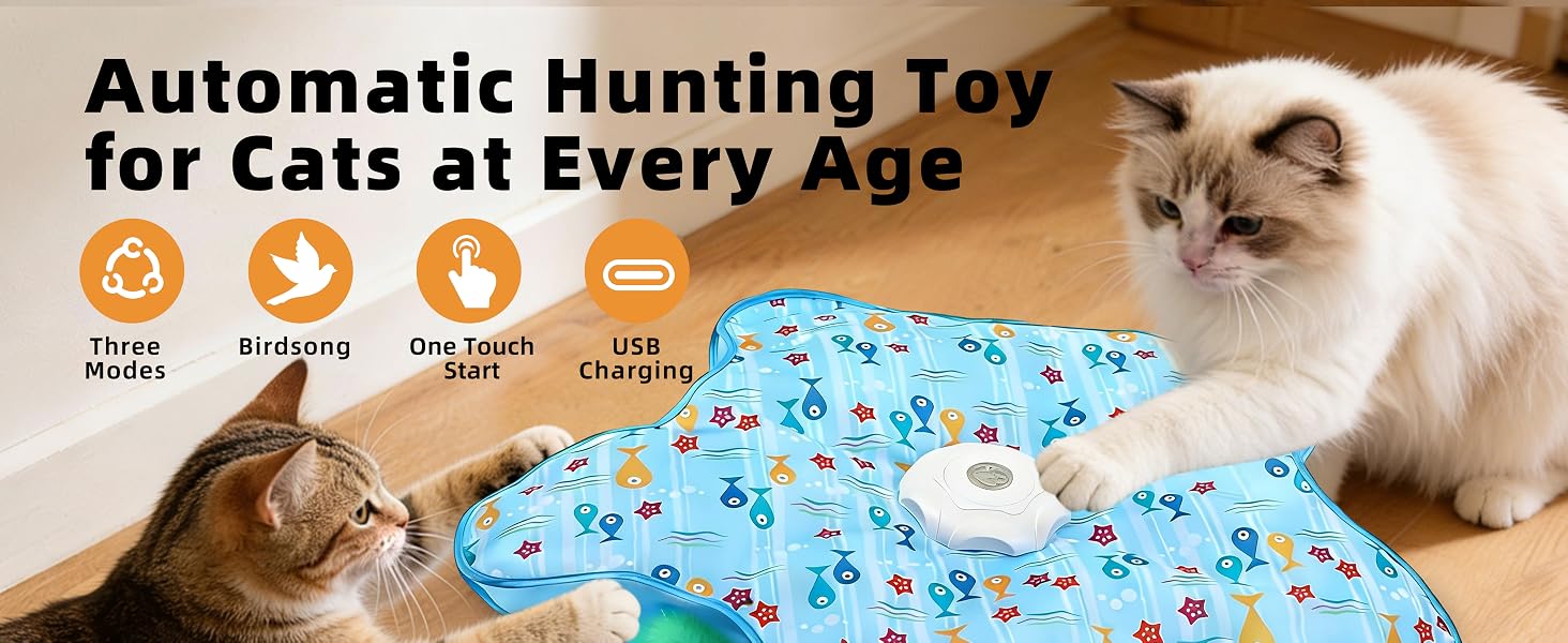 Interactive Cat Toy, Peek-a-Boo Series – Hidden Feather Wand, Rechargeable Indoor Hunting Toy