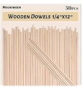 Moukiween Wooden Dowel Rods, 50PCS 1/4 x 12 Inch Round Wooden Sticks for Arts Crafts, Home Decor,...